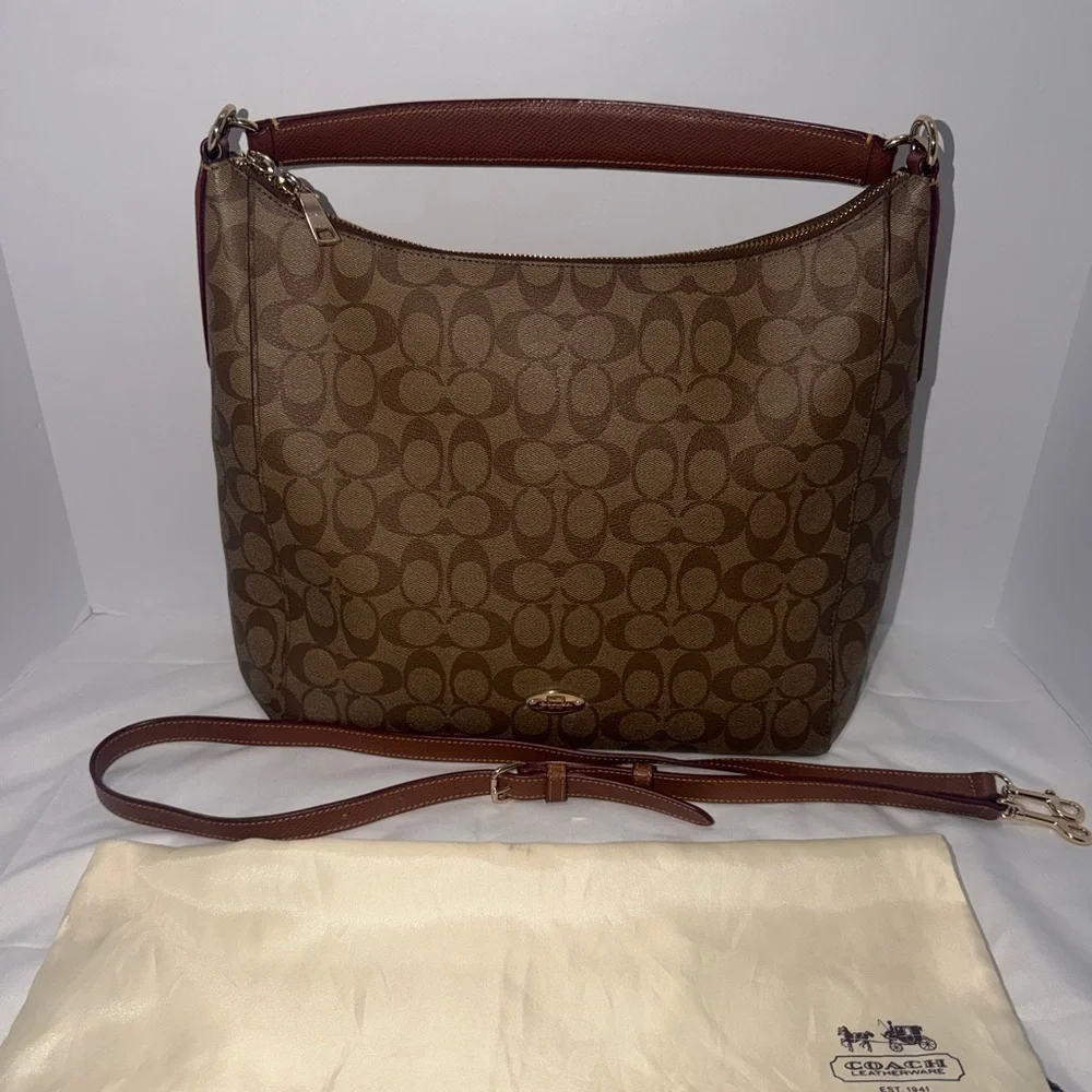 Coach Tan and Brown Signature Shoulder Bag